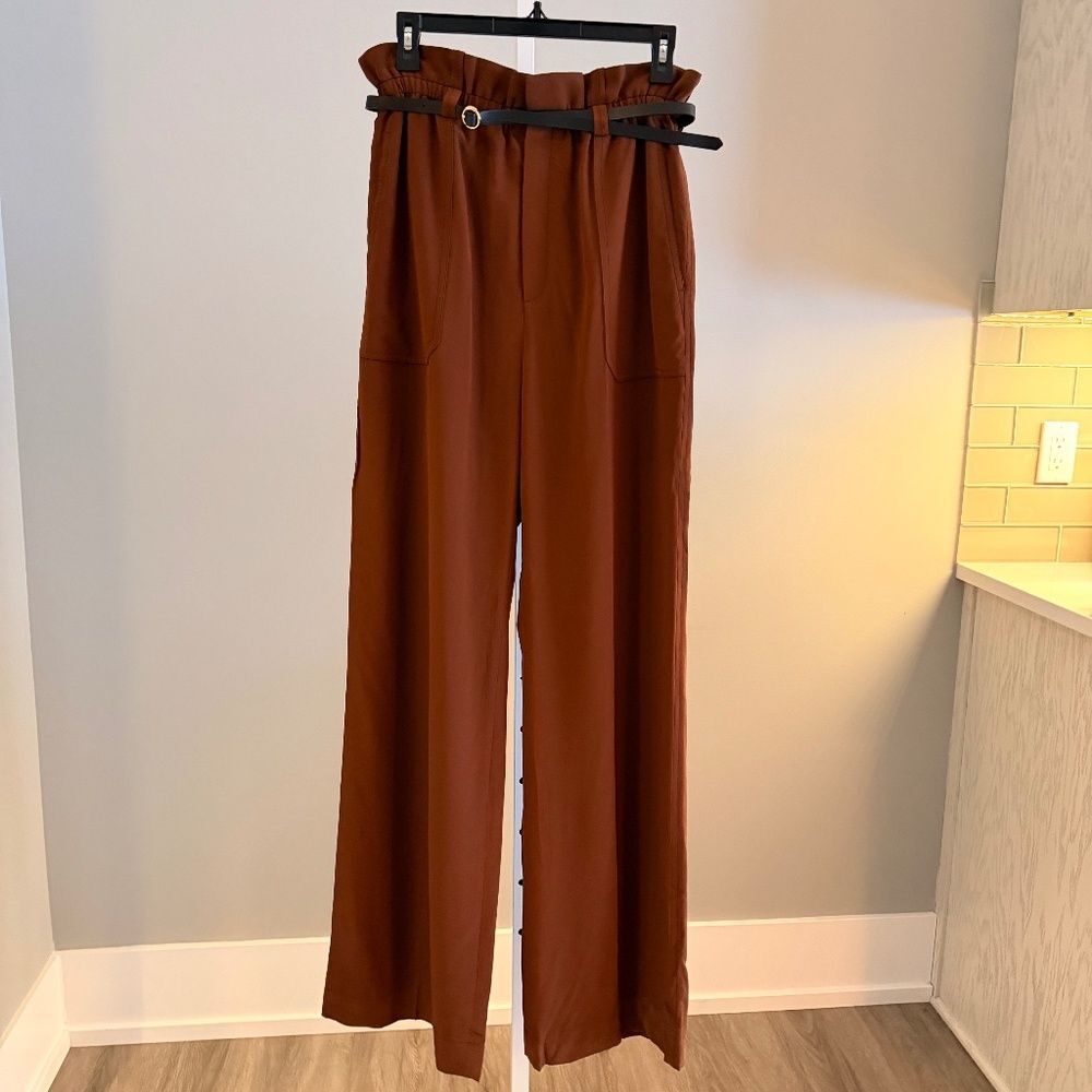 CHLOE High-Waisted Chocolate Brown Paperbag Pants w/ Belt 38 NWT $1,400!!